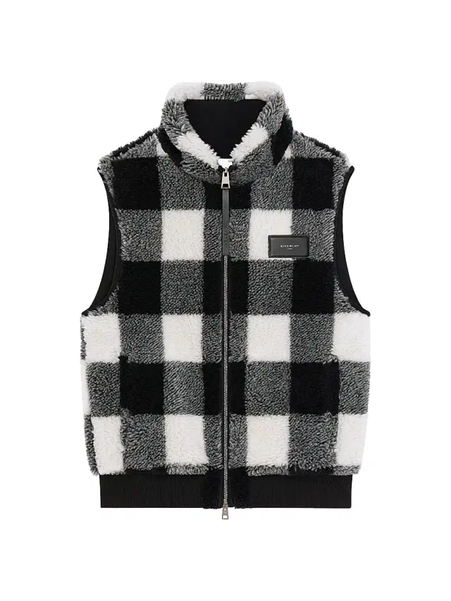 Men's Checked Sleeveless Fleece Jacket - Black White