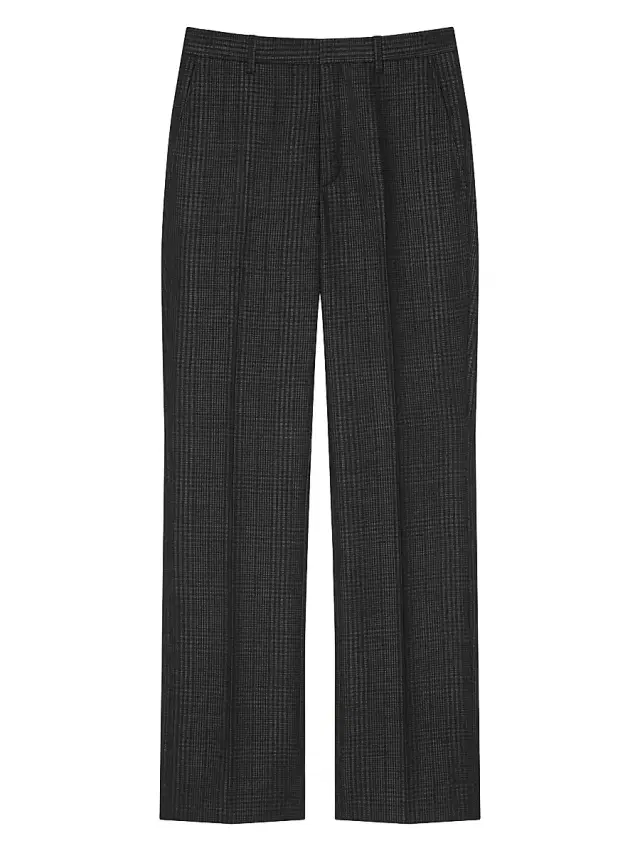 Men's Straight Leg Tailored Trousers in Wool - Black Grey