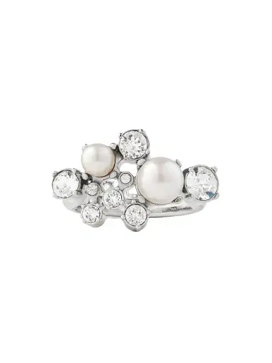 Givenchy Women's Crystal Pearl Ring in Metal, Crystals and Pearls - White Silvery | Thumbnail 2 Givenchy Women's Crystal Pearl Ring in Metal, Crystals and Pearls - White Silvery | Thumbnail 2