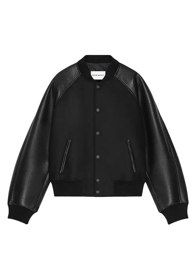 Men's Mix Material Blouson with Paris Embroidery - Black