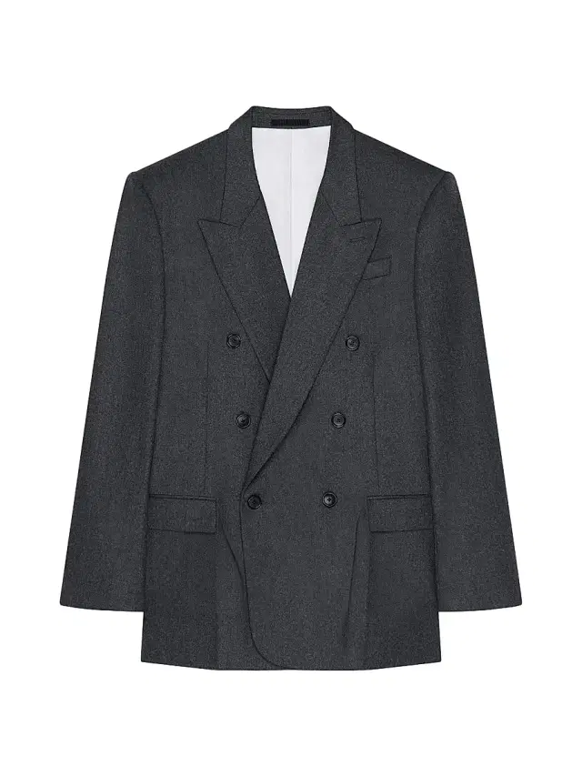 Men's Double-Breasted Jacket in Flannel - Grey Mix