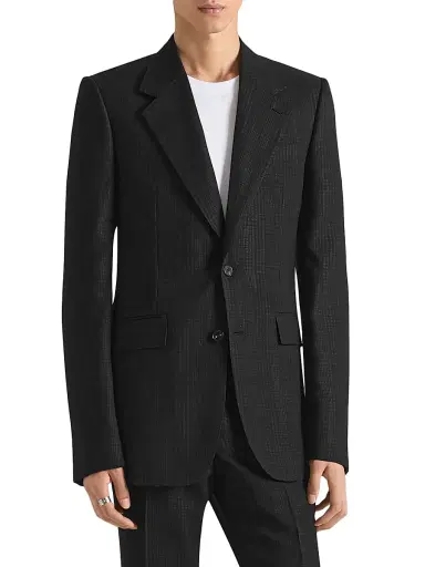 Givenchy Men's Single-Breasted Fitted Checked Jacket in Wool - Black Grey | Thumbnail 2
