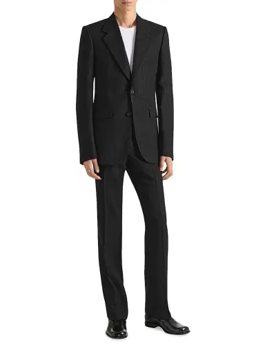 Givenchy Men's Single-Breasted Fitted Checked Jacket in Wool - Black Grey | Thumbnail 4