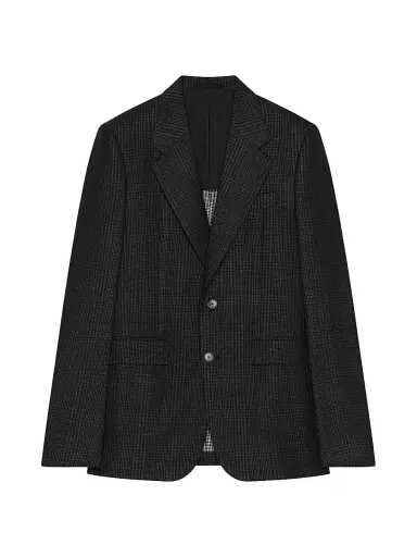 Givenchy Men's Single-Breasted Fitted Checked Jacket in Wool - Black Grey | Thumbnail 1
