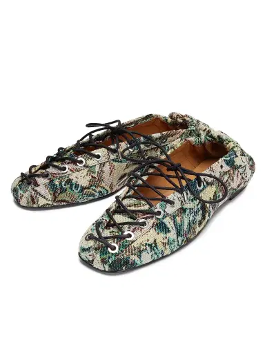 Ganni Women's Tapestry Lace-Up Ballet Flats - Jadeite - Size 11 | Thumbnail 2