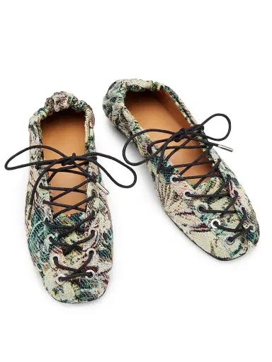 Ganni Women's Tapestry Lace-Up Ballet Flats - Jadeite - Size 11 | Thumbnail 4