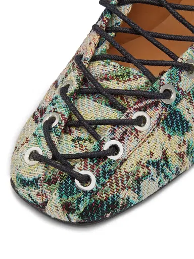 Ganni Women's Tapestry Lace-Up Ballet Flats - Jadeite - Size 11 | Thumbnail 6