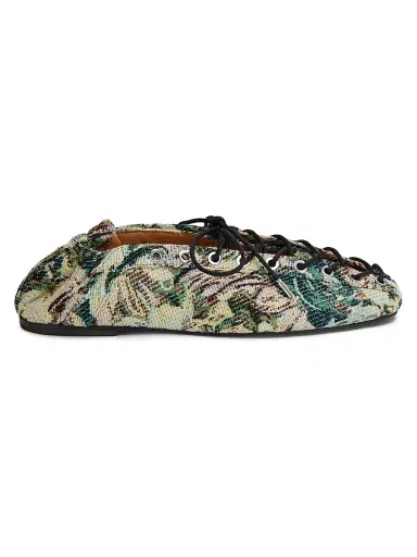 Ganni Women's Tapestry Lace-Up Ballet Flats - Jadeite - Size 11 | Thumbnail 1