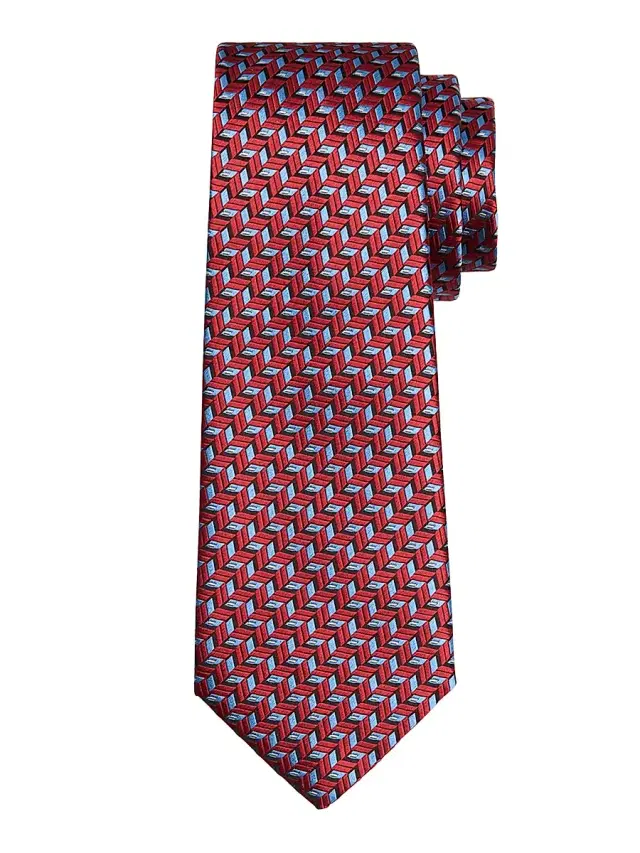 Men's Geometric-Print Silk Tie - Cardinal Red