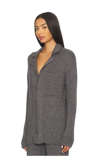 Barefoot Dreams CozyChic Ultra Lite Lurex Rib Button Front Shirt | Thumbnail 2