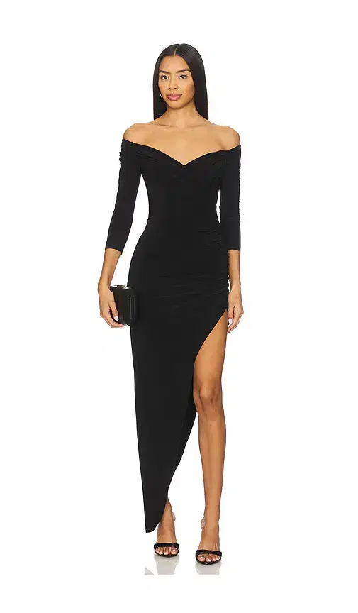 Norma Kamali Off Shoulder Sweetheart Side Drape Gown