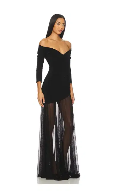 Norma Kamali Off Shoulder Sweetheart Combo Flared Gown | Thumbnail 2 Norma Kamali Off Shoulder Sweetheart Combo Flared Gown | Thumbnail 2