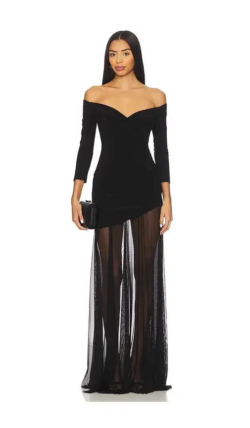 Norma Kamali Off Shoulder Sweetheart Combo Flared Gown