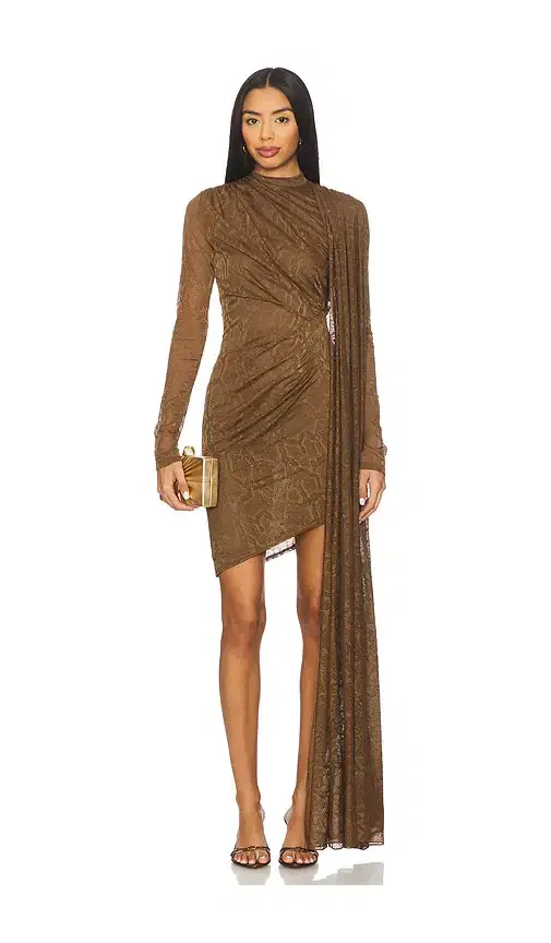 LaPointe Snake Lace High Neck Cape Dress