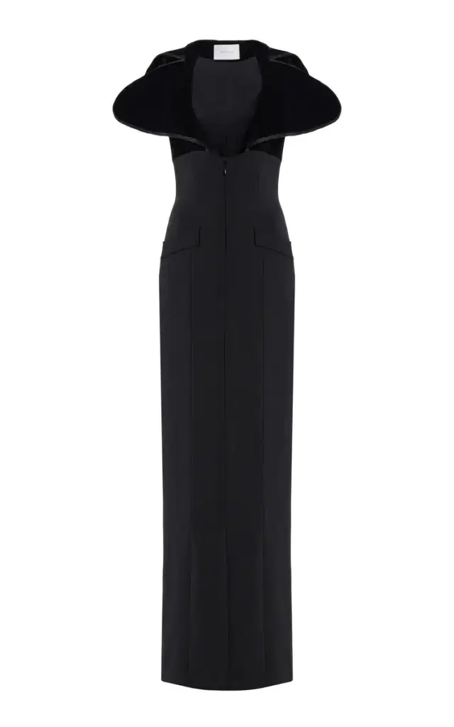 Harithand Capucine Velour-Trimmed Crepe Gown