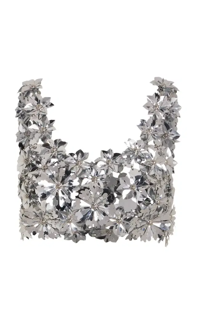 Embellished Metallic Crop Top