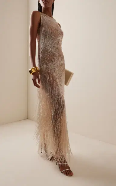 Oscar de la Renta Metallic-Fringed Gown | Thumbnail 4 Oscar de la Renta Metallic-Fringed Gown | Thumbnail 4