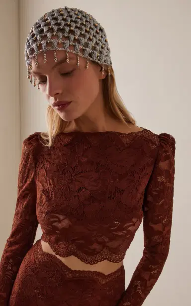 Rabanne Metallic Woven Crystal-Embellished Chain Cap | Thumbnail 2
