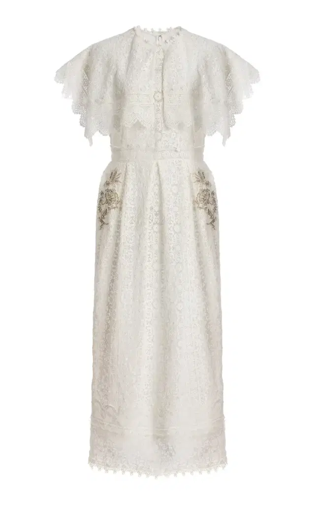 Embellished Lace Cotton Midi Cocktail Dress