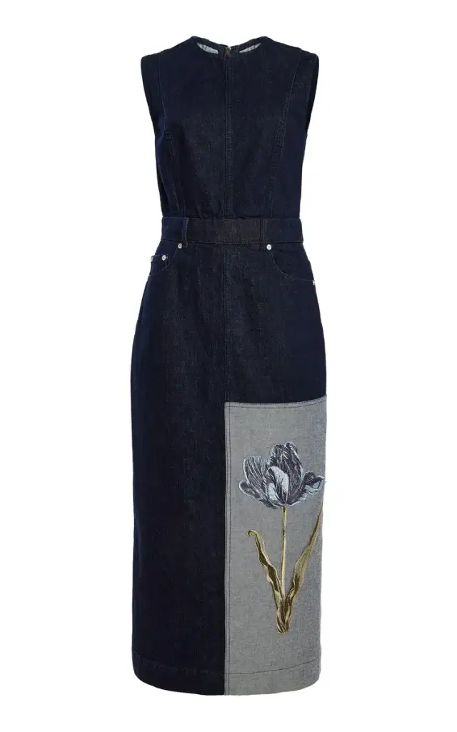 Erdem Embroidered Fluted Cotton Midi Dress