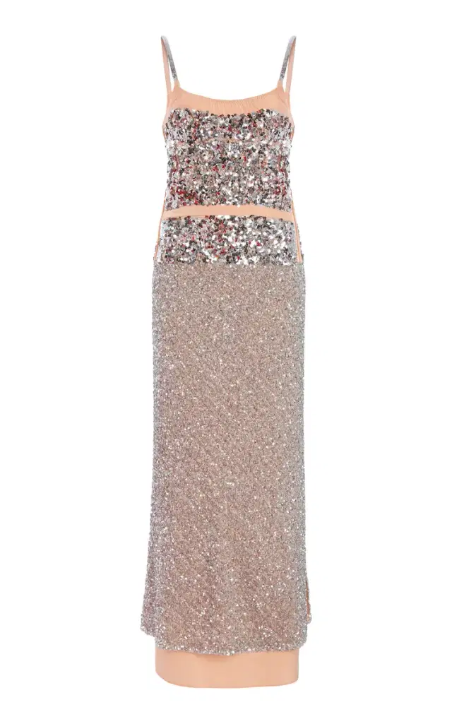 Sequined Satin Midi Dress
