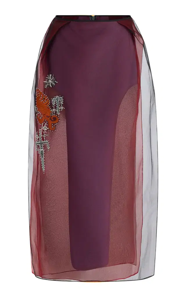 Improvisation Beaded Silk-Organza Midi Skirt