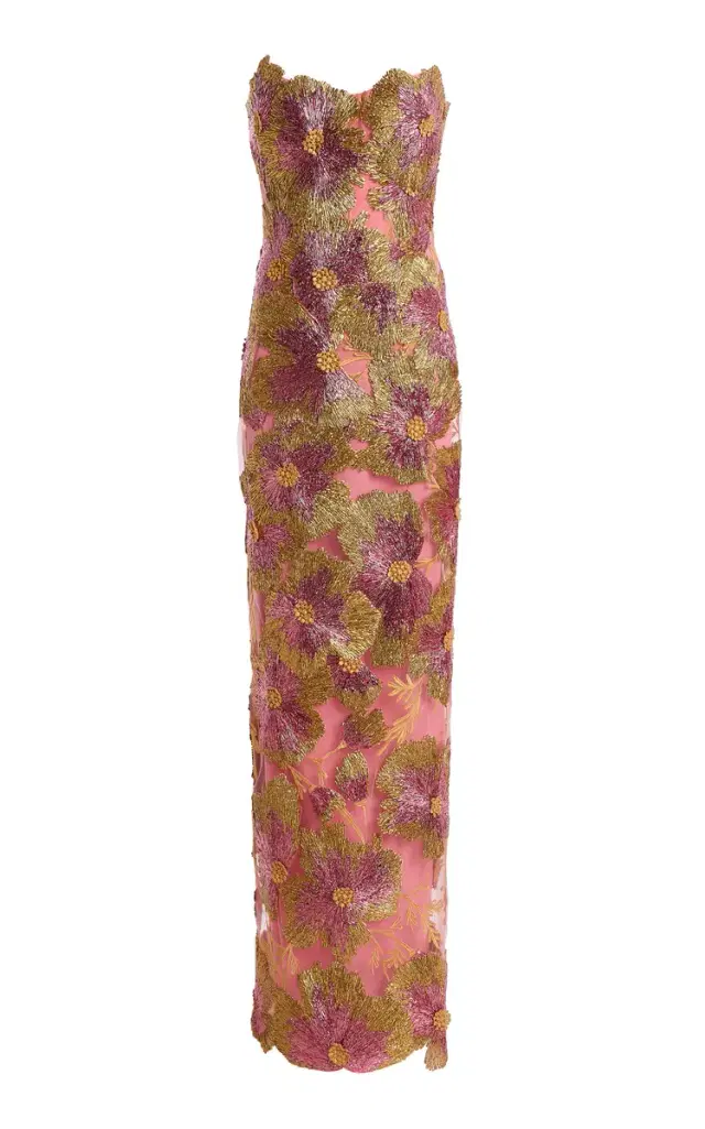 Floral-Embroidered Tulle Gown