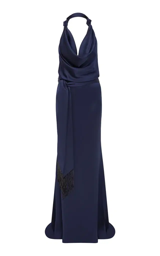 Ria Knotted Satin Halter Gown