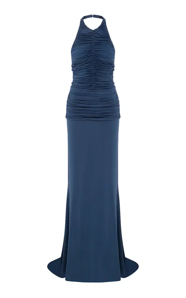 Rami Ruched Satin Maxi Halter Dress
