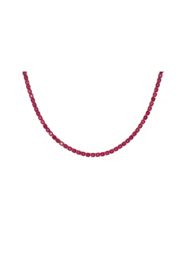 Wish Fine Jewelry 15.43ct Ruby 14K Gold Stationed Tennis Necklace