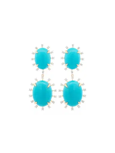 Wish Fine Jewelry 44ct Diamond Arizona Turquoise 18K Gold Sunburst Dangle Drop Earrings | Thumbnail 1 Wish Fine Jewelry 44ct Diamond Arizona Turquoise 18K Gold Sunburst Dangle Drop Earrings | Thumbnail 1