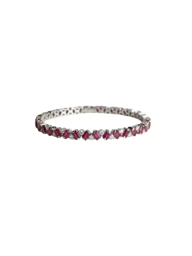 Wish Fine Jewelry 5.36ct Ruby Diamond Platinum Tennis Bracelet