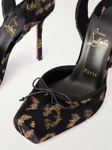 Christian Louboutin Cassia 100 Bow-detailed Satin-trimmed Fil Coupé Velvet Pumps | Thumbnail 4 Christian Louboutin Cassia 100 Bow-detailed Satin-trimmed Fil Coupé Velvet Pumps | Thumbnail 4