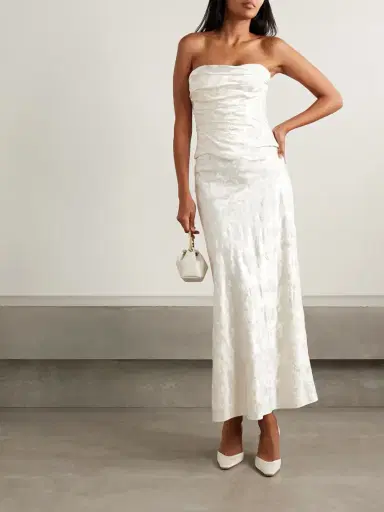 Danielle Frankel Demi Strapless Draped Painted Silk And Wool-blend Satin Bustier Top | Thumbnail 2 Danielle Frankel Demi Strapless Draped Painted Silk And Wool-blend Satin Bustier Top | Thumbnail 2