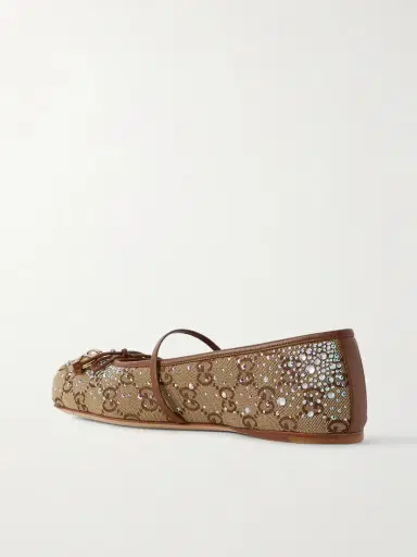 Gucci Horsebit Ballerina Leather-trimmed Crystal-embellished Canvas-jacquard Flats | Thumbnail 3 Gucci Horsebit Ballerina Leather-trimmed Crystal-embellished Canvas-jacquard Flats | Thumbnail 3