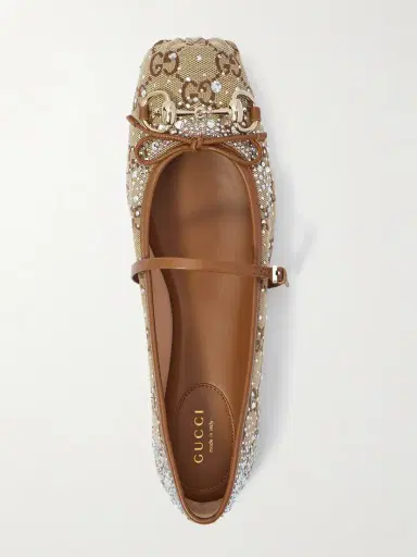 Gucci Horsebit Ballerina Leather-trimmed Crystal-embellished Canvas-jacquard Flats | Thumbnail 5 Gucci Horsebit Ballerina Leather-trimmed Crystal-embellished Canvas-jacquard Flats | Thumbnail 5
