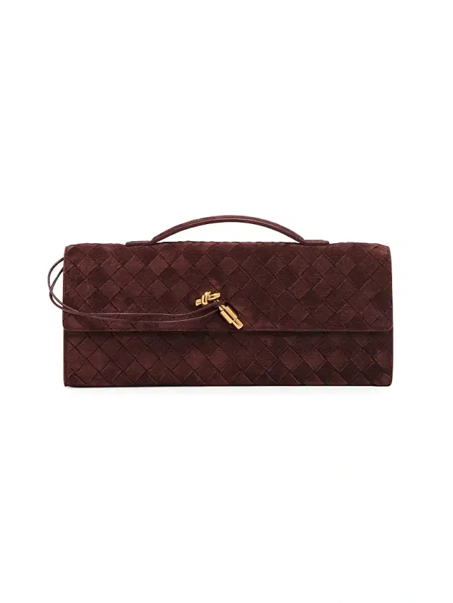 Bottega Veneta Women's Andiamo Intrecciato Suede Top-Handle Clutch - Deep Mahogany