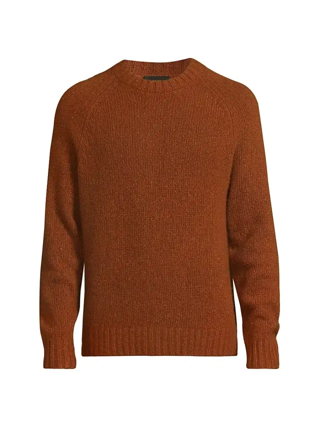 Vince Men's Donegal Raglan-Sleeve Cashmere Crewneck Sweater - Dark Burnt Orange