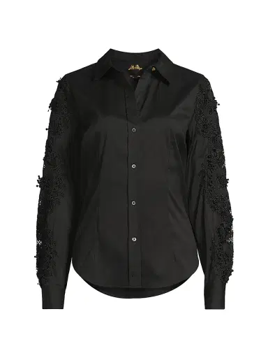 Lilly Pulitzer Women's Lilly Cotton-Blend Lace Shirt - Noir - Size XL | Thumbnail 1 Lilly Pulitzer Women's Lilly Cotton-Blend Lace Shirt - Noir - Size XL | Thumbnail 1