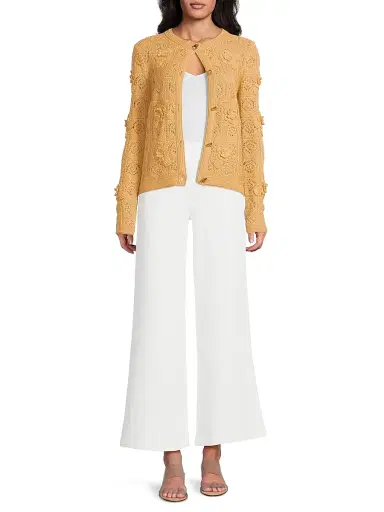 Lilly Pulitzer Women's Lenalie Floral-Crochet Cardigan - Rattan Metallic Crochet - Size Large | Thumbnail 2 Lilly Pulitzer Women's Lenalie Floral-Crochet Cardigan - Rattan Metallic Crochet - Size Large | Thumbnail 2