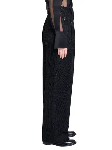 TWP Women's Sulli Sequined Stretch-Wool Wide-Leg Pants - Black - Size 2 | Thumbnail 2
