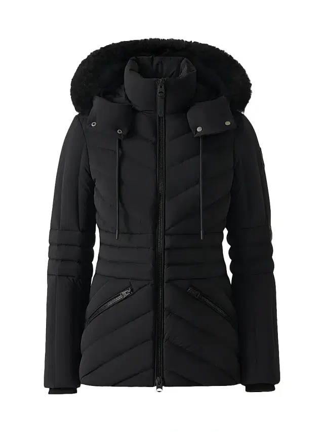 Women's Nadia Shearling-Trimmed Down Ski Jacket - Black