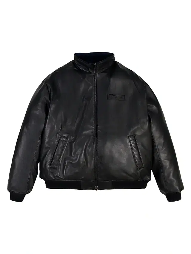 Men's Leather Track Jacket - Black