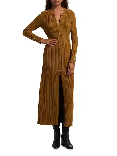Ba&sh Women's Anisa Rib-Knit Long-Sleeve Midi-Dress | Thumbnail 3