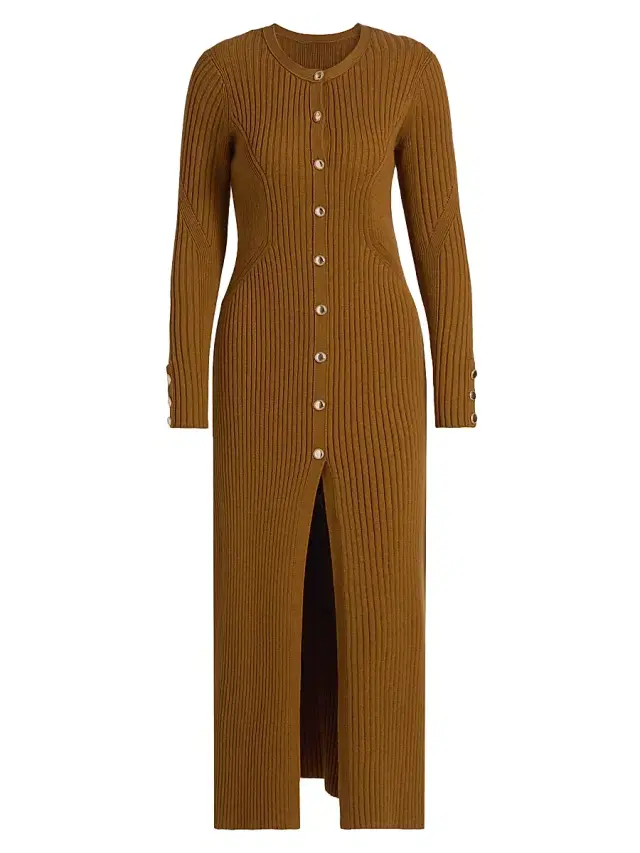 Women's Anisa Rib-Knit Long-Sleeve Midi-Dress - Bronze