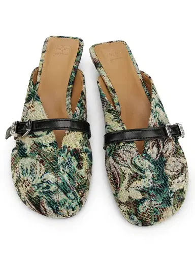 Ganni Women's Sue Tapestry Kitten-Heel Mules - Jadeite - Size 11 | Thumbnail 4