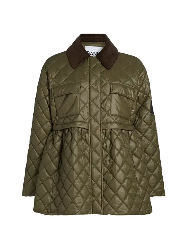 Ganni Women's Corduroy Collar Quilted Jacket - Kalamata