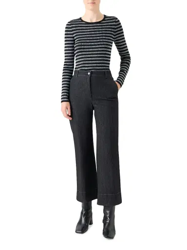 Akris punto Women's Metallic Striped Merino Wool Rib-Knit Sweater - Black Brushed Steel - Size 8 | Thumbnail 2