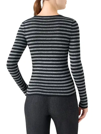 Akris punto Women's Metallic Striped Merino Wool Rib-Knit Sweater - Black Brushed Steel - Size 8 | Thumbnail 5