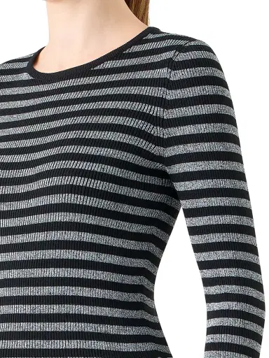 Akris punto Women's Metallic Striped Merino Wool Rib-Knit Sweater - Black Brushed Steel - Size 8 | Thumbnail 6